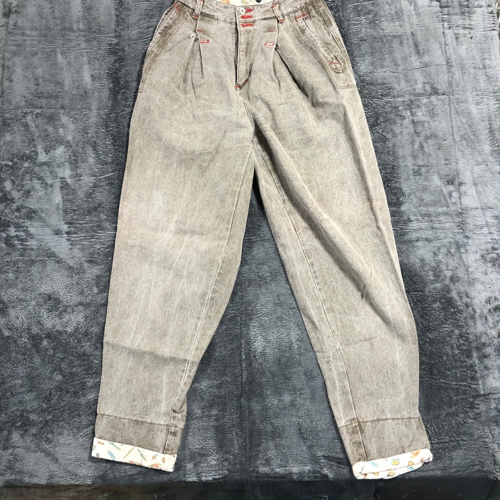 Vintage Brown Pleated Tapered Jeans Womens 9/10 - Picture 8 of 10